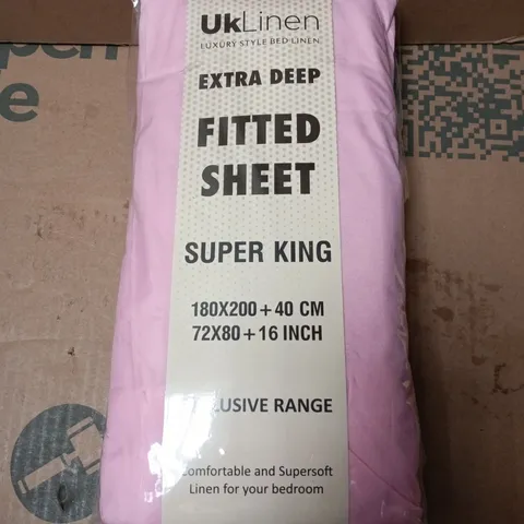 UK LINEN EXTRA DEEP FITTED SHEET – SUPER KING, PINK 