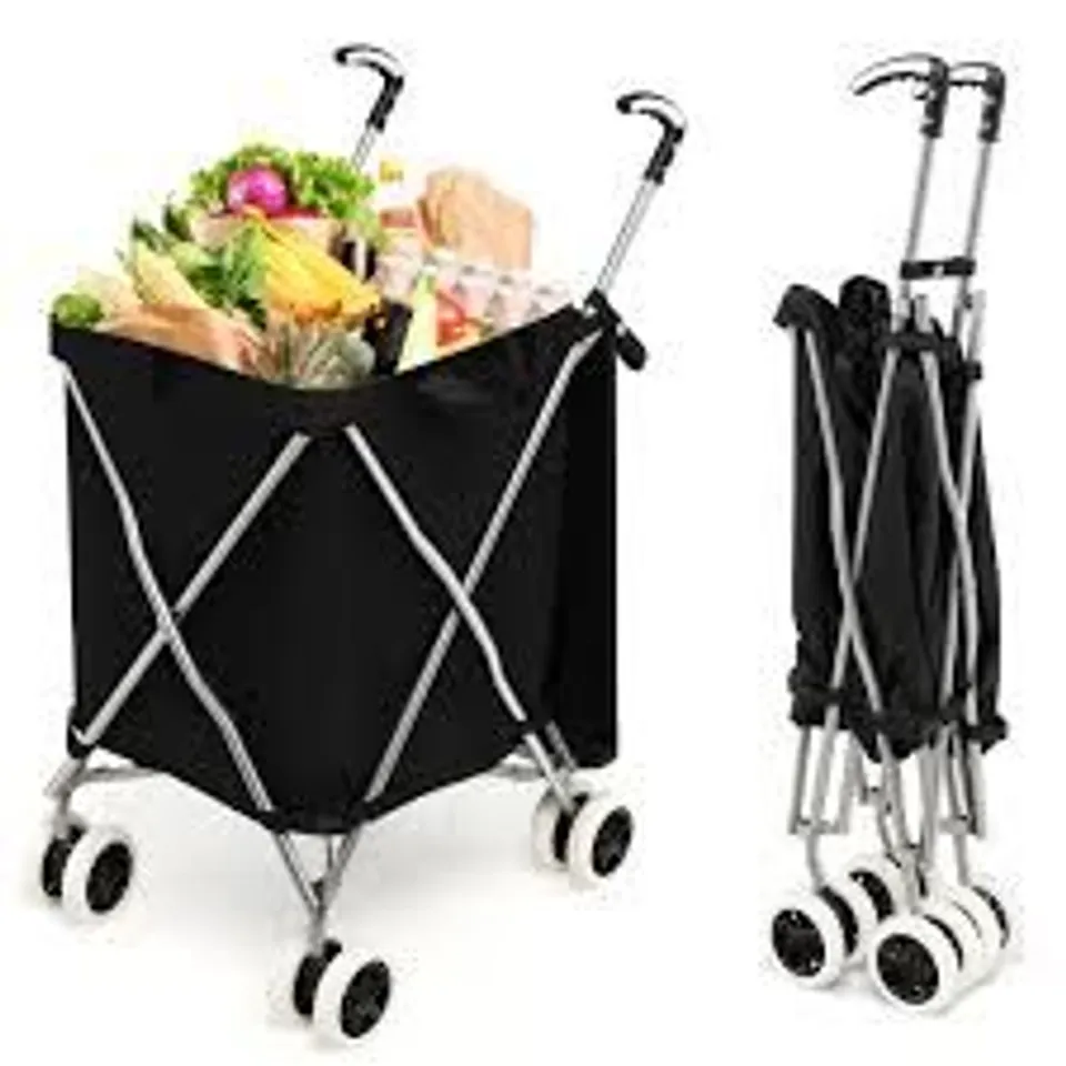 BOXED COSTWAY BLACK FOLDING SHOPPING UTILITY CART WITH WATER-RESISTANT REMOVABLE CANVAS BAG