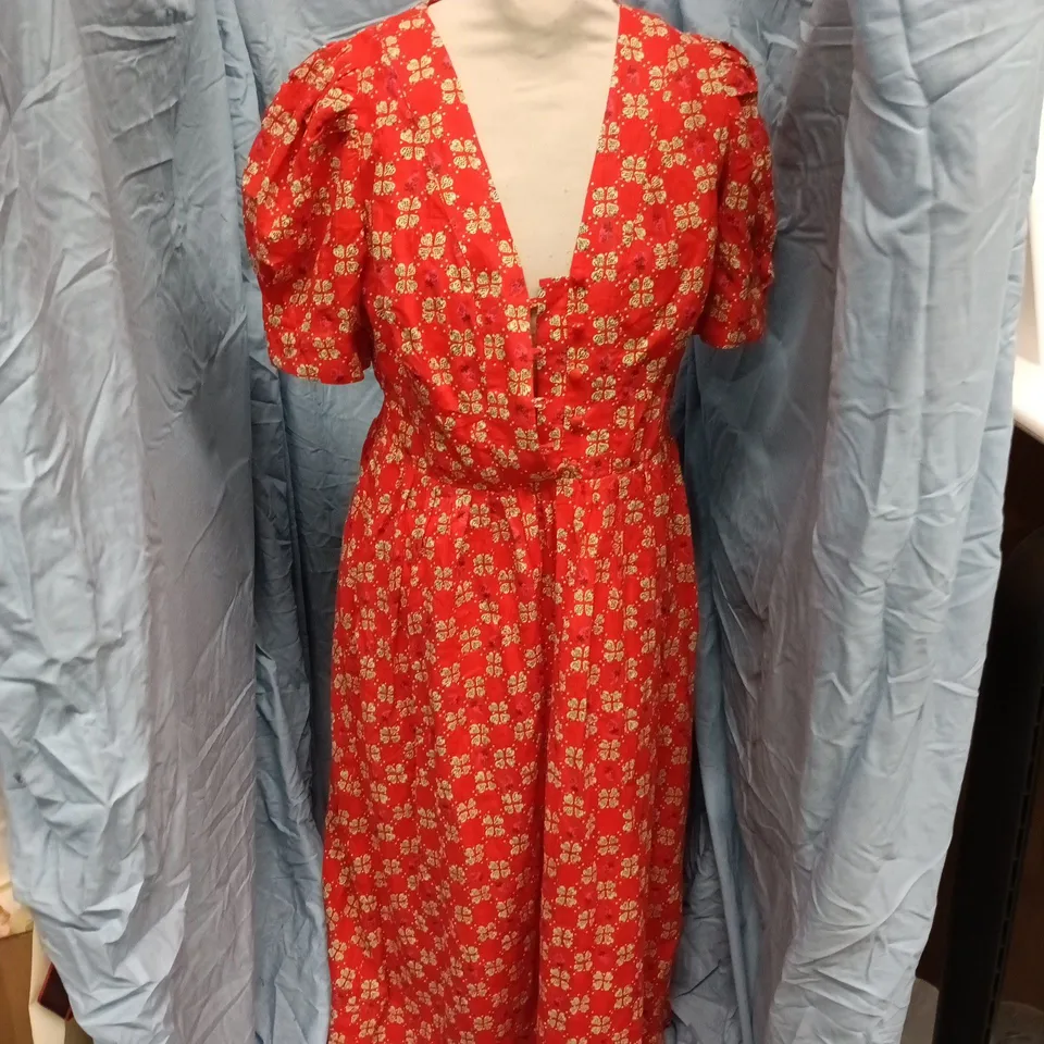 OLIVER BONAS STRAWBERRY MIDI DRESS IN RED - SIZE 8
