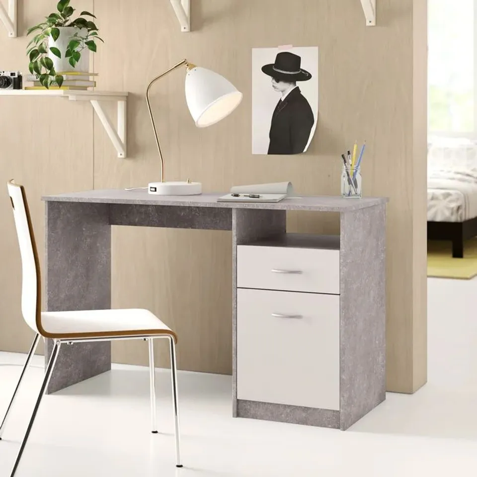 BOXED GARRY DESK WHITE/GREY