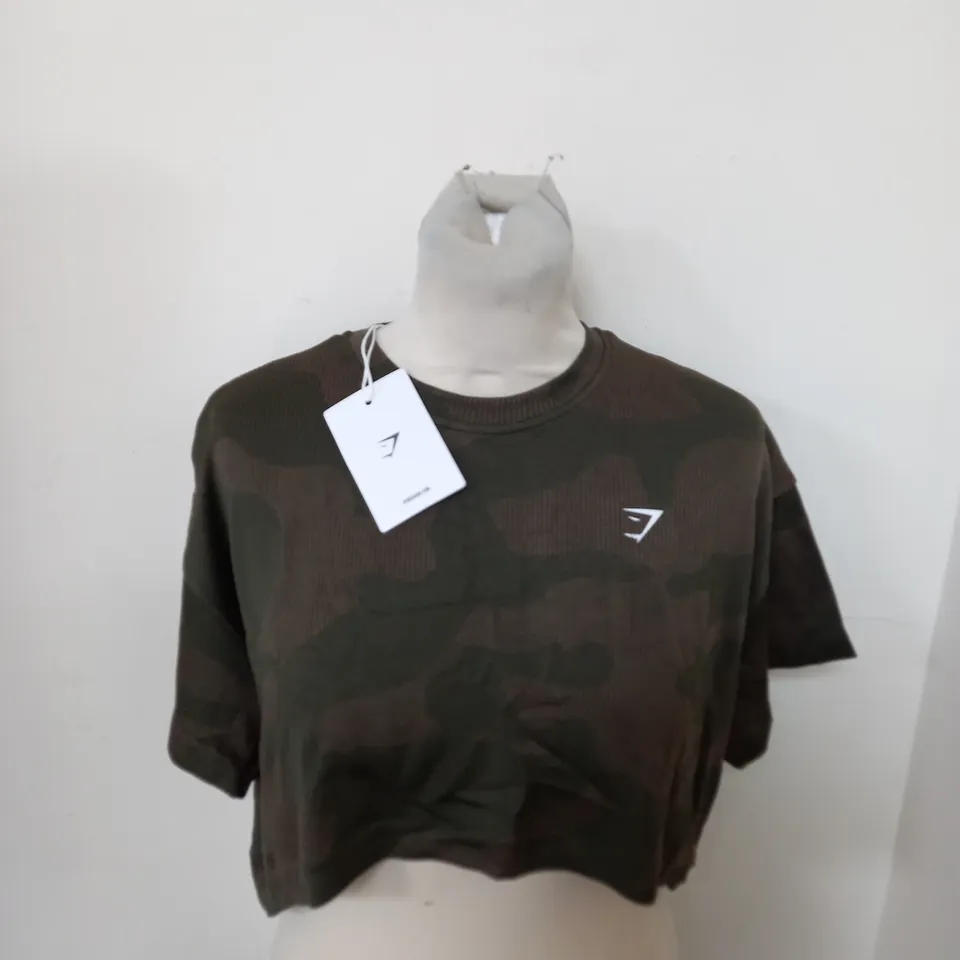 GYMSHARK ADAPT CAMO SEAMLESS CROP TOP SIZE M