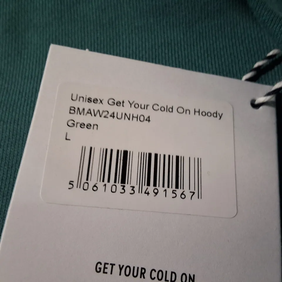 BOX CONTAINING APPROXIMATELY 6 BRASS MONKEY UNISEX GET YOUR COLD ON HOODY – GREEN, SIZE L