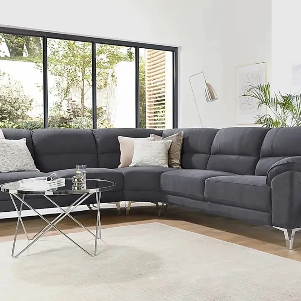 BOXED DESIGNER MADRID SLATE GREY PLUSH FABRIC CORNER SECTION - RIGHT SEAT (BOX 2 OF 3)