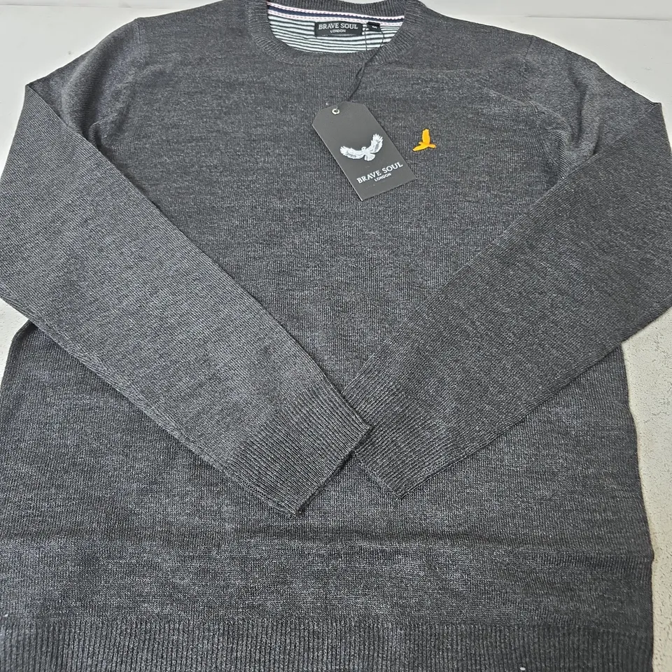BRAVE SOUL CREW NECK JUMPER, CHARCOAL - SIZE M