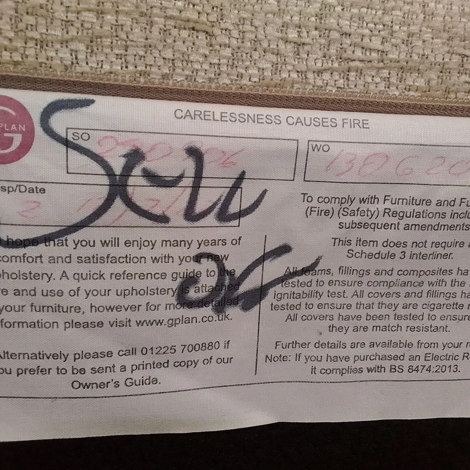 QUALITY DESIGNER G-PLAN KINGSBURY 3 SEATER (CURVED) ELECTRIC RECLINER DBL SOFA - BOUCLE JUTE FABRIC 