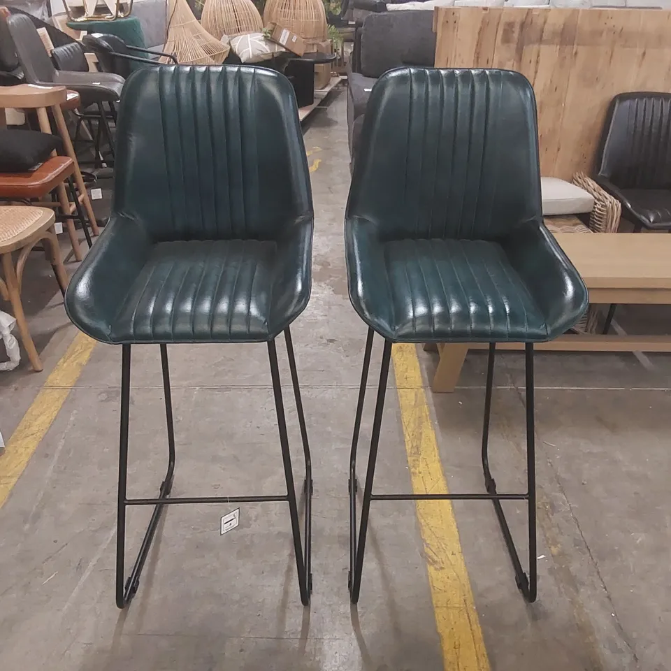 PAIR OF DESIGNER BROOKLYN LEATHER BAR CHAIRS