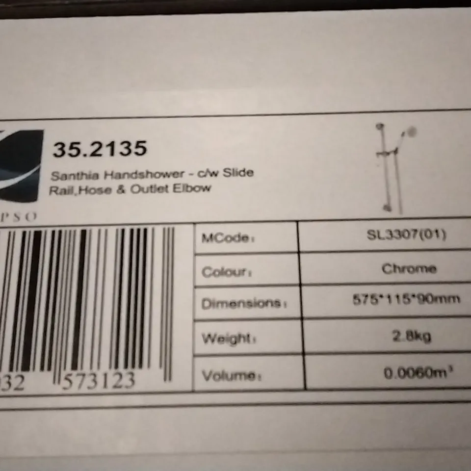BOXED AS NEW CALYPSO SANTHIA HANDSHOWER C/W SLIDE RAIL, HOSE AND OUTLET ELBOW IN CHROME
