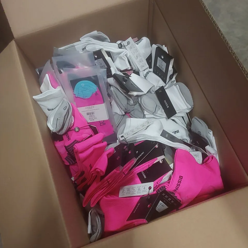 BOX TO CONTAIN A LARGE QUANTITY OF BRAND NEW PAIRS OF PONGO LONDON AND BISSINI CYCLING SOCKS - COLOURS AND SIZES VARY // 1 PAIR PER PACK