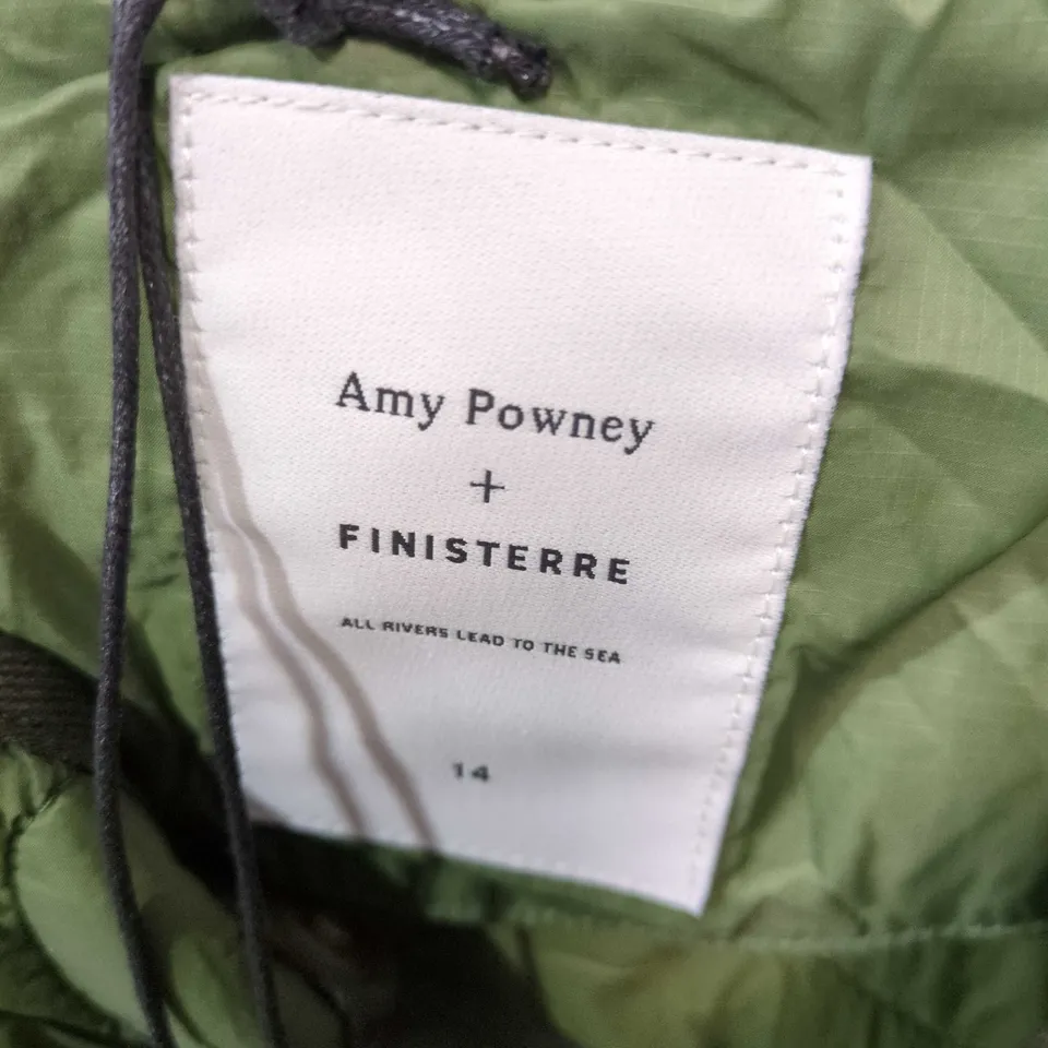 AMY POWNEY + FINISTERRE QUILTED OLIVE-GREEN JACKET, UK SIZE 14