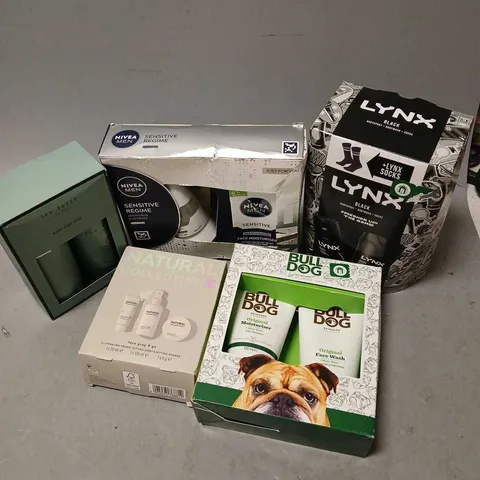 BOX OF APPROX 5 ASSORTED COSMETIC BOXSETS TO INCLUDE - LYNX BLACK SOCKS GIFT SET - NIVEA MEN SENSITIVE REGIME - BOOTS NATURAL FACE PREP & GO COLLECTION - ETC