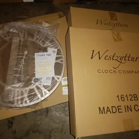 PALLET OF ASSORTED ITEMS TO INCLUDE BOXED WALL CLOCKS, OFFICE CHAIRS AND EXPANDABLE WINDOW SCREENS
