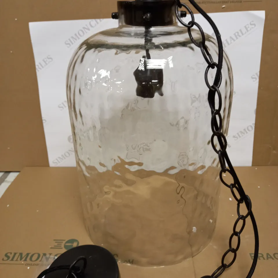 DAR LIGHTING TIGODA 1LT SINGLE PENDANT BRONZE AND GLASS LIGHT FIXTURE 