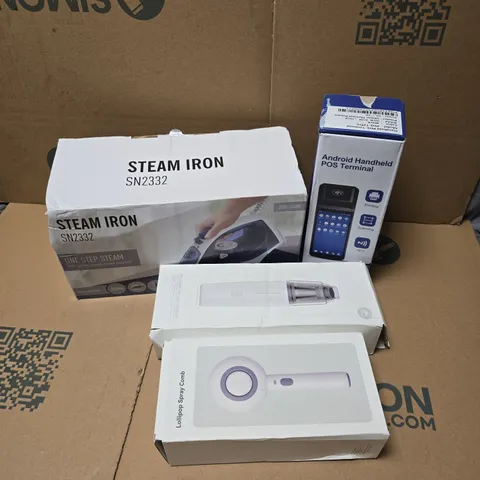 APPROXIMATELY 14 ASSORTED ELECTRICAL ITEMS TO INCLUDE STEAM IRON, ANDROID HANDHELD POS TERMINAL, PORTABLE VACUUM CLEANER, ETC - COLLECTION ONLY 