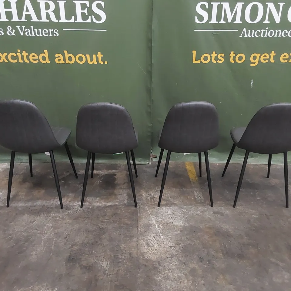 SET OF 4 BROOKLYN VINTAGE GREY LEATHER DINING CHAIRS WITH BLACK LEGS 