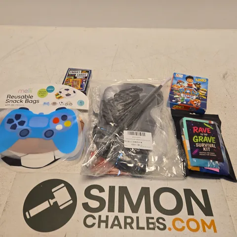 LARGE QUANTITY OF TOYS AND ACCESSORIES TO INCLUDE; PAW PATROL UNO, RAVE TO THE GRAVE SURVIVAL KIT, SMART CARDS AND REUSABLE SNACK BAGS