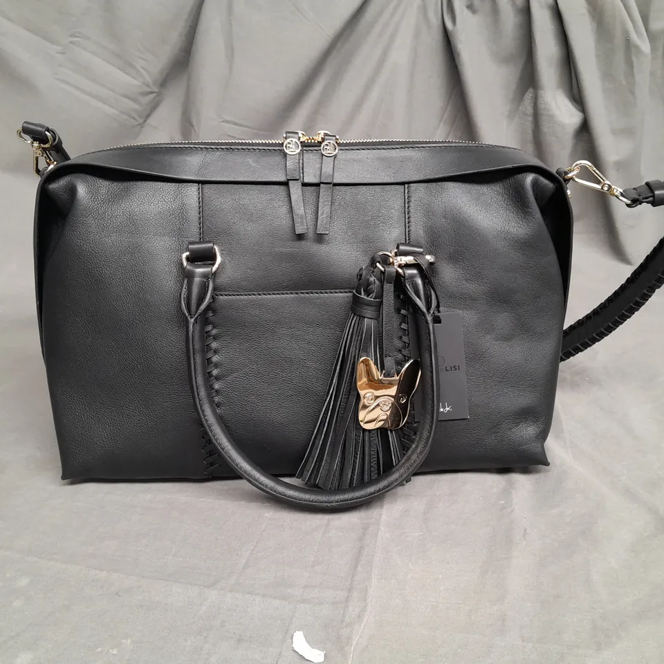 BEN DE LISI BLACK HAND BAG WITH GOLD EFFECT PUG FACE 