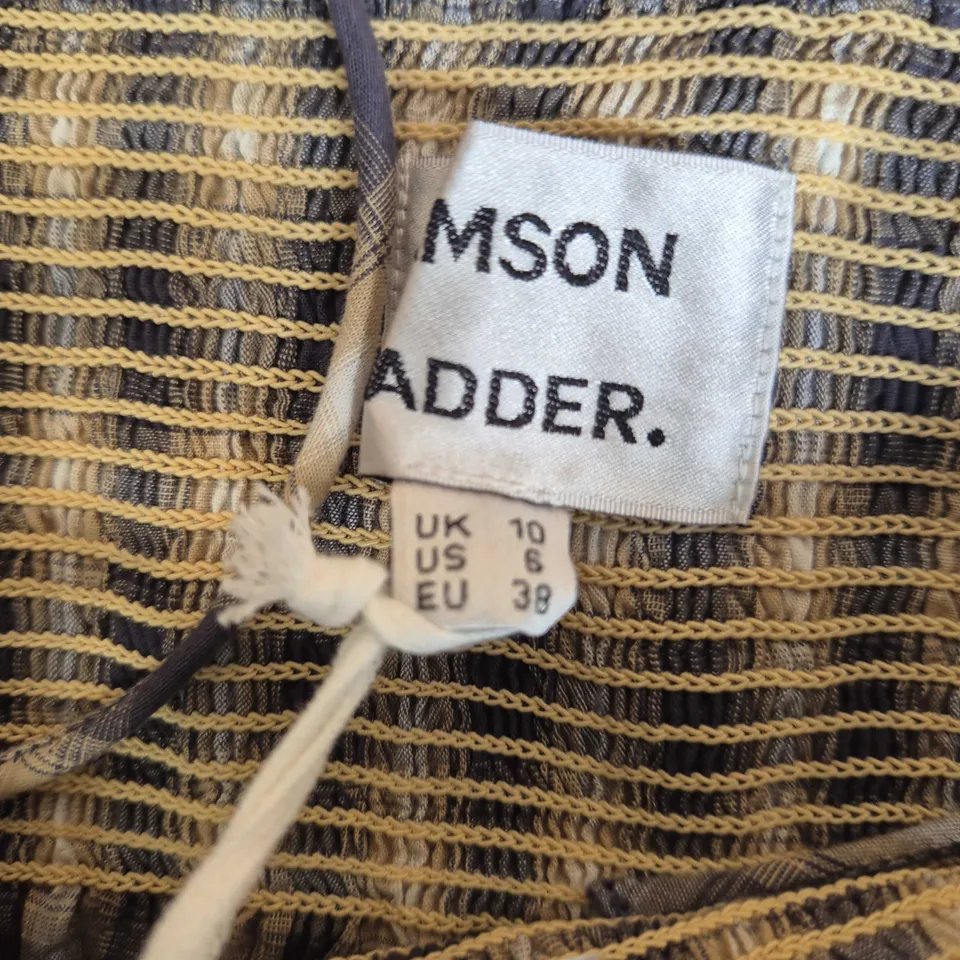 UK 10 DAMSON MADDER PLAID DRESS WITH SMOCKED BODICE