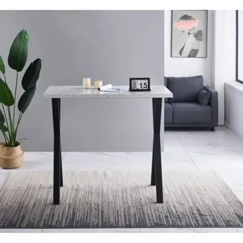 MATTIAS 120CM RECTANGULAR MARBLE DINING TABLE BLACK METAL LEGS BAR TABLE