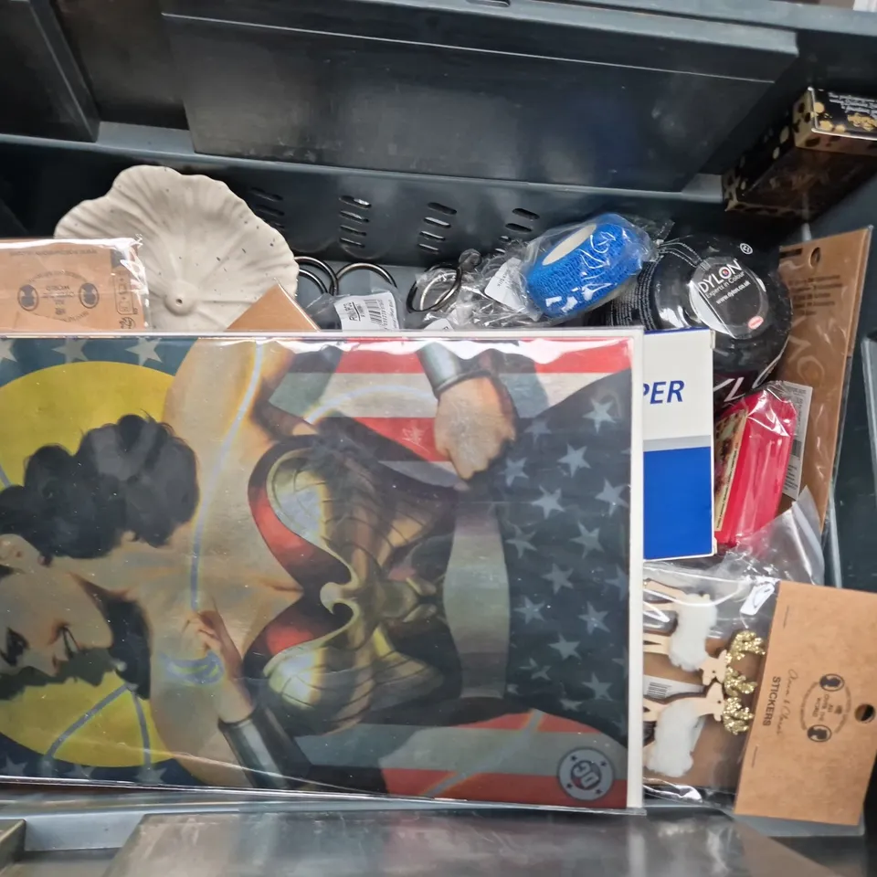 APPROXIMATELY 15 ASSORTED HOUSEHOLD ITEMS TO INCLUDE DYLON FABRIC DYE, FOUNTAIN PEN INK AND RETRACTABLE BELT CLIP PENS