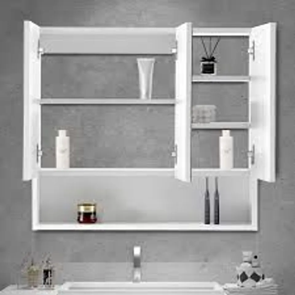 OFCASA 3 DOORS BATHROOM MIRROR CABINET EASY REACH WALL MOUNTED BATHROOM CABINET WITH ADJUSTABLE SHELVES FOR BATHROOM SHOWER ROOM