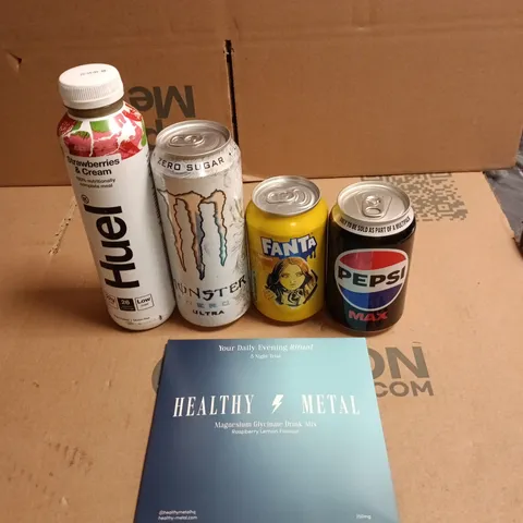 APPROXIMATELY 15 ASSORTED DRINKS ITEMS TO INCLUDE - HUEL FOOD SUPPLEMENT, MONSTER ENERGY ULTRA AND PEPSI MAX