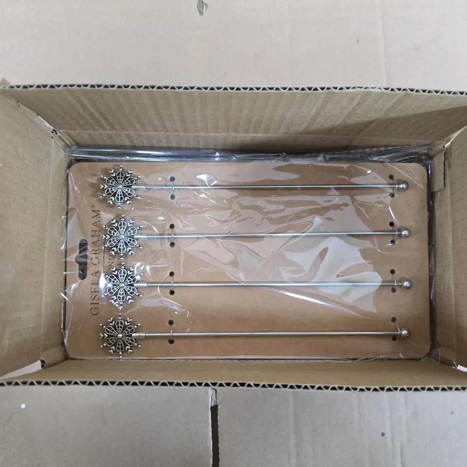 GISELA GRAHAM LONDON - METAL SILVER SNOWFLAKE DRINKS STIRRERS - BOX OF 24PCS
