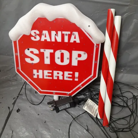 110cm SANTA STOP SIGN WITH MULTI COLOURED LIGHTS OUTDOOR CHRISTMAS DECORATION