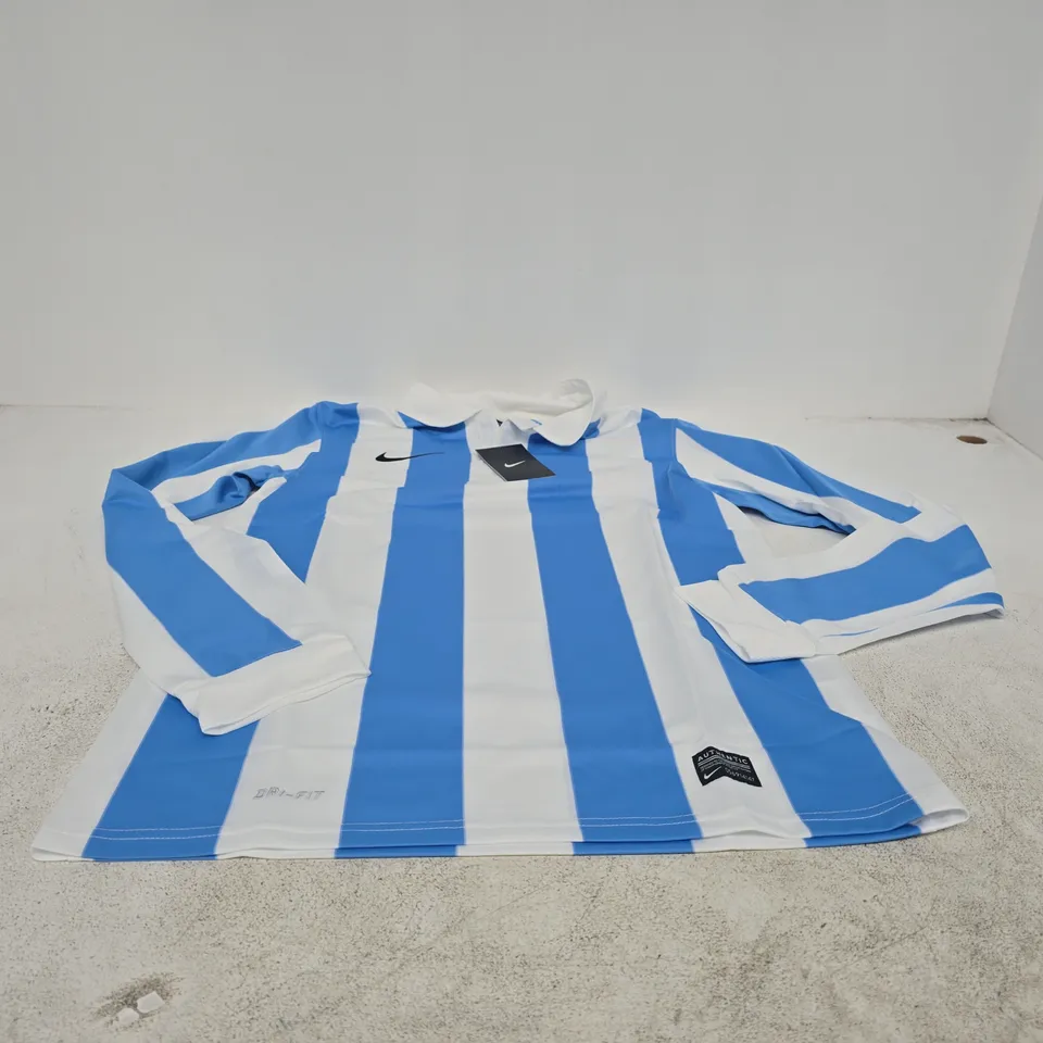 NIKE DRI-FIT MEN’S FOOTBALL SHIRT – SKY BLUE & WHITE STRIPES, UK SIZE S