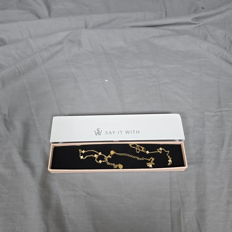 SAY IT WITH LUCK DAINTY SET NECKLACE AND BRACELET - GOLD & PEARL