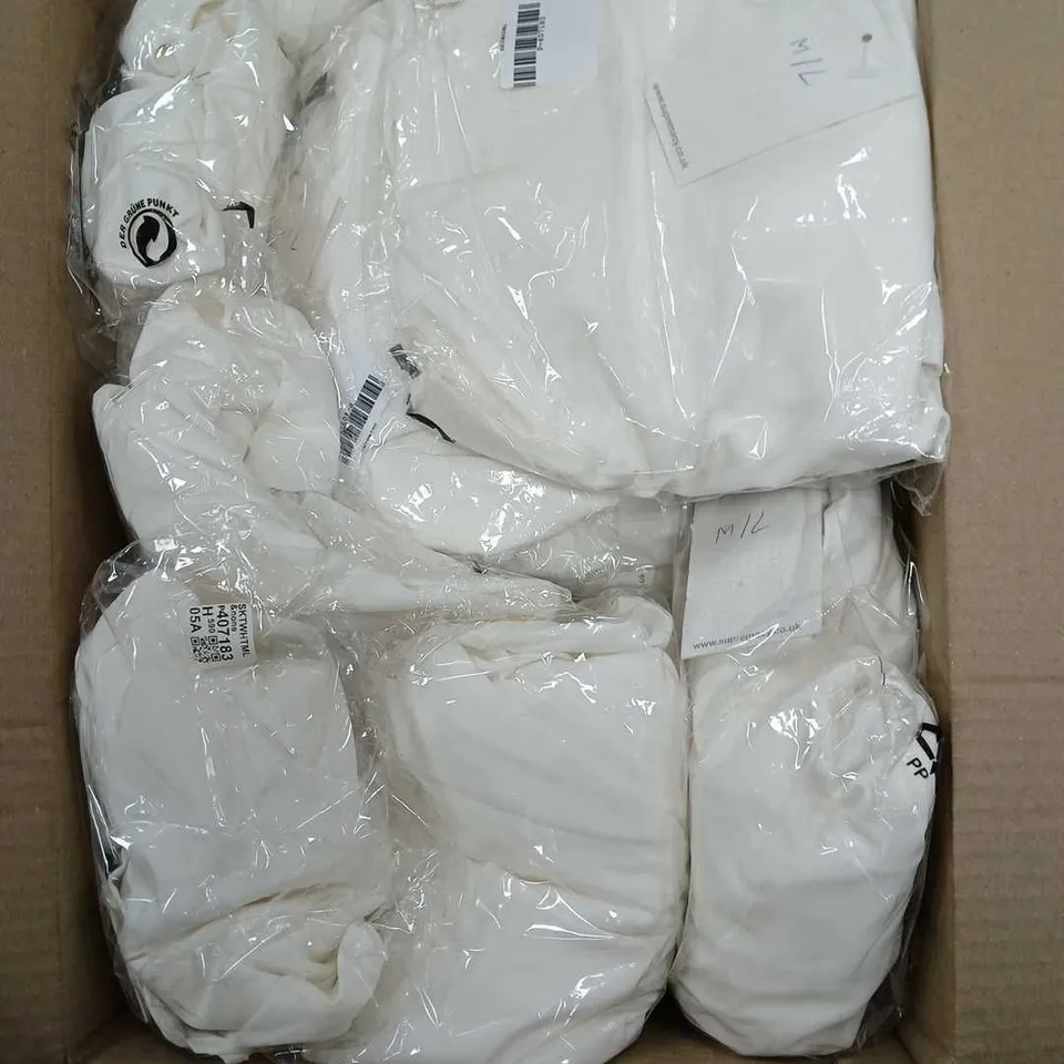 BOX OF APPROXIMATELY 20 LADIES SUPREMACY PUFF SLEEVE SHORT DRESSES - WHITE - SIZES MAY VARY