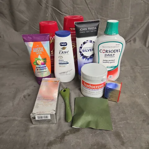 APPROXIMATELY 20 ASSORTED HEALTH & BEAUTY PRODUCTS TO INCLUDE - SHISEIDO VITAL PERFECTION CREAM - ELIZABETH ARDEN SKIN RENEWAL BOOSTER - L'OREAL COLOUR PROTECT SHAMPOO & CONDITIONER - ETC