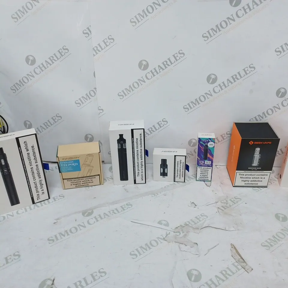 LOT OF APPROXIMATELY 10 BOXED E-CIGARETTES TO INCLUDE ENDURA T18E, INNOKIN T22 PRO, AND GEEKVAPE M100 ETC.