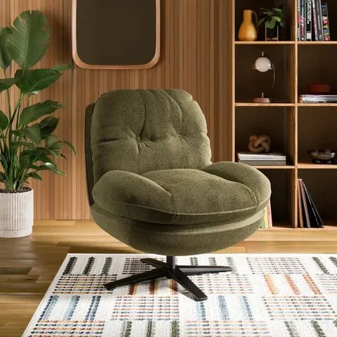 BRAND NEW BOXED AILA RIBBED CORDUROY SMALL SWIVEL CHAIR - GREEN (1 BOX)