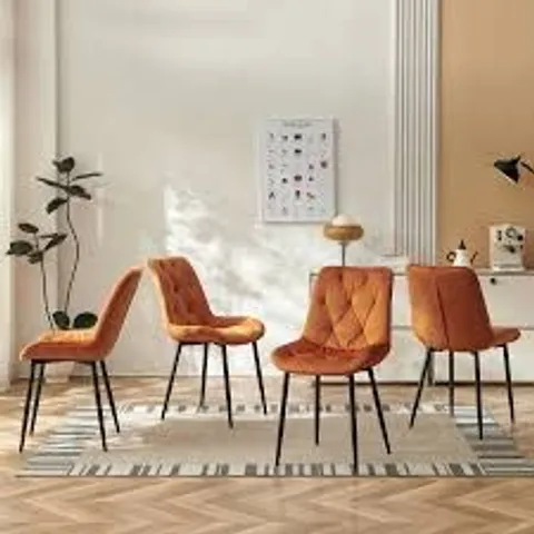 BOXED QUILTED VELVET DINING CHAIR (SET OF 4) - ORANGE/BLACK (1 BOX)