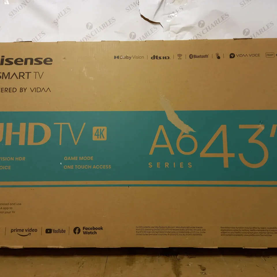 HISENSE 43A6EGTUK (43 INCH) 4K UHD SMART TV COLLECTION ONLY