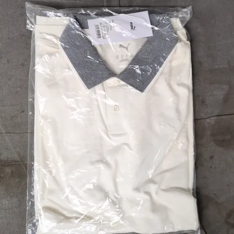 BAGGED PUMA MODALON CRAFTED POLO TOP IN WARM WHITE/DEEP NAVY SIZE SMALL