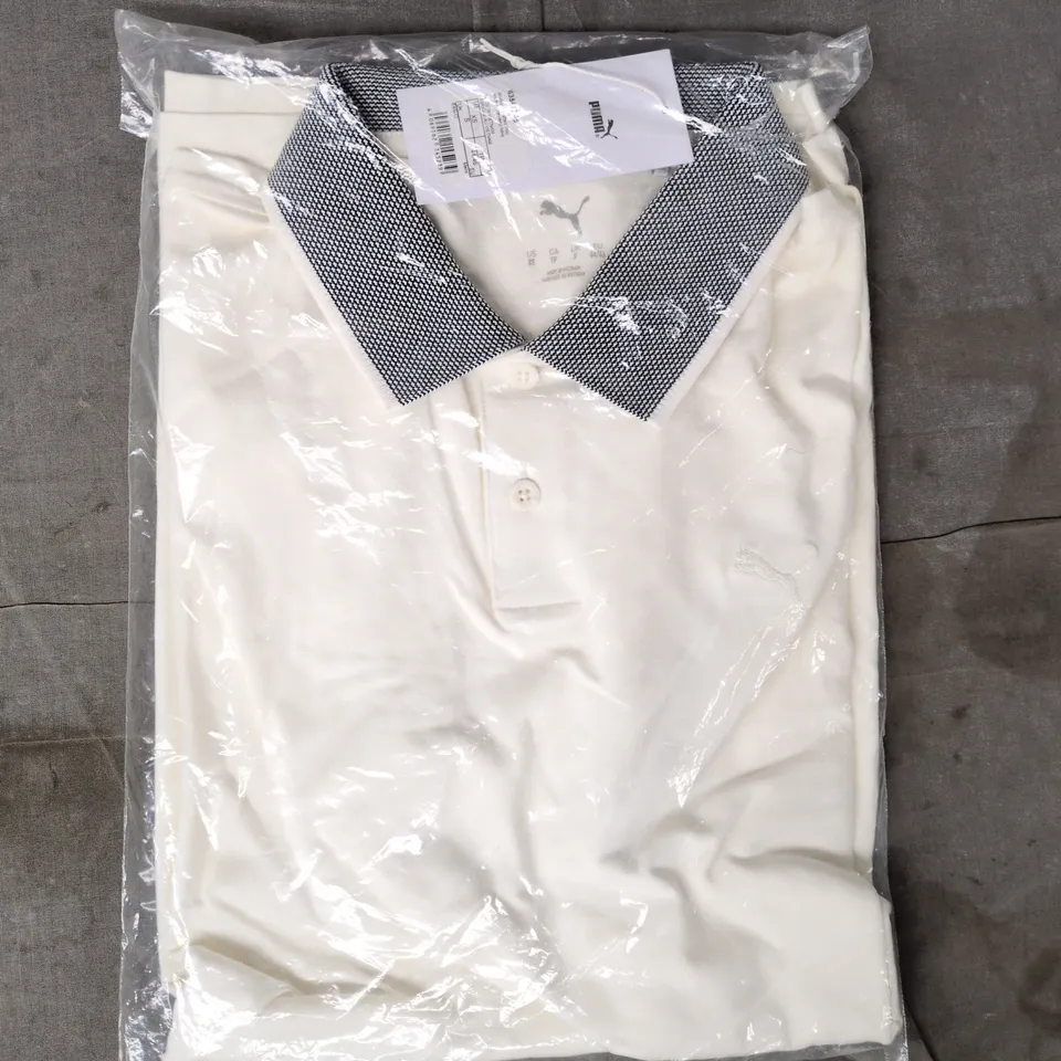 BAGGED PUMA MODALON CRAFTED POLO TOP IN WARM WHITE/DEEP NAVY SIZE SMALL