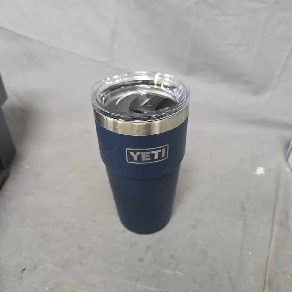 YETI RAMBLER TRAVEL MUG – NAVY, STAINLESS STEEL RIM