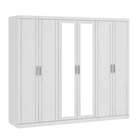 BOXED KIMBERLEY 6 DOOR WARDROBE WITH MIRROR - WHITE (3 BOXES)
