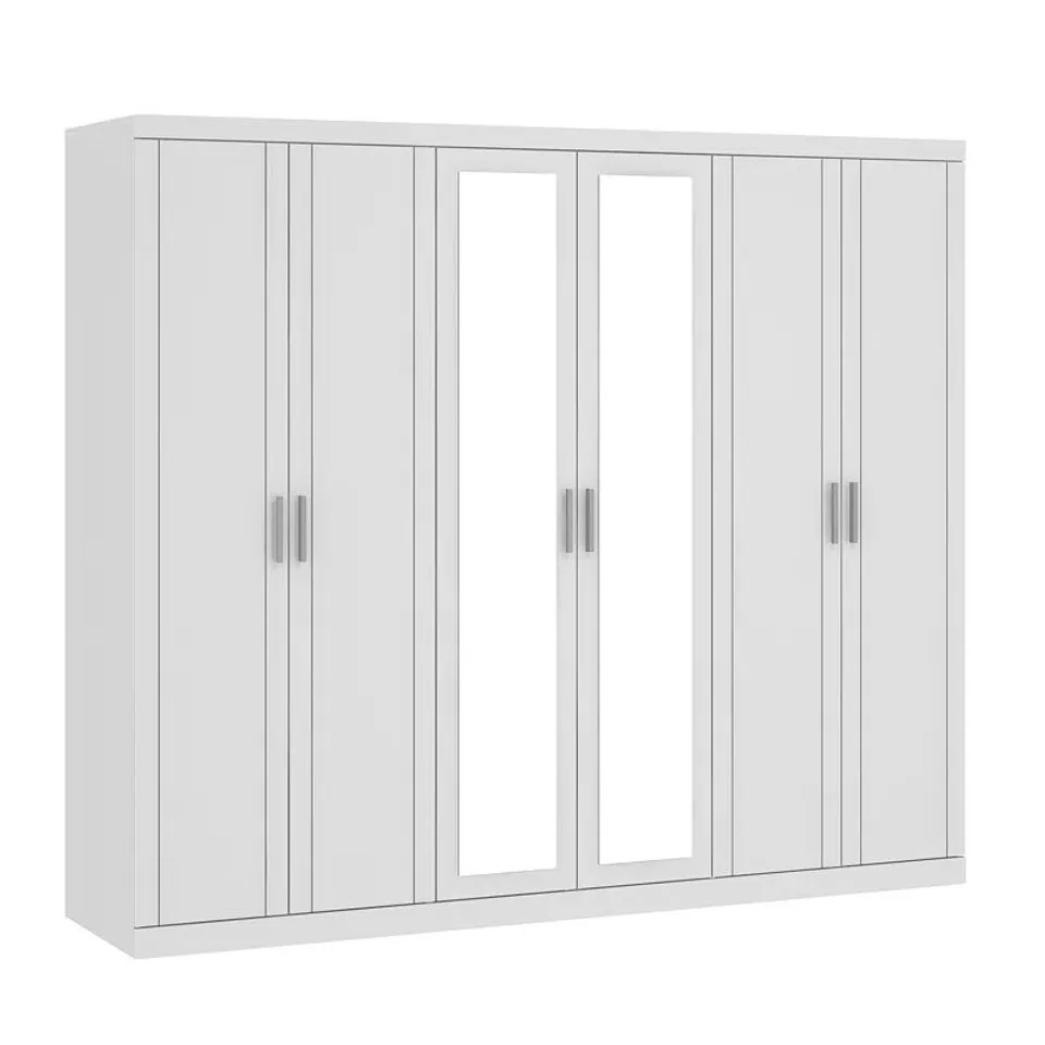BOXED KIMBERLEY 6 DOOR WARDROBE WITH MIRROR - WHITE (3 BOXES)