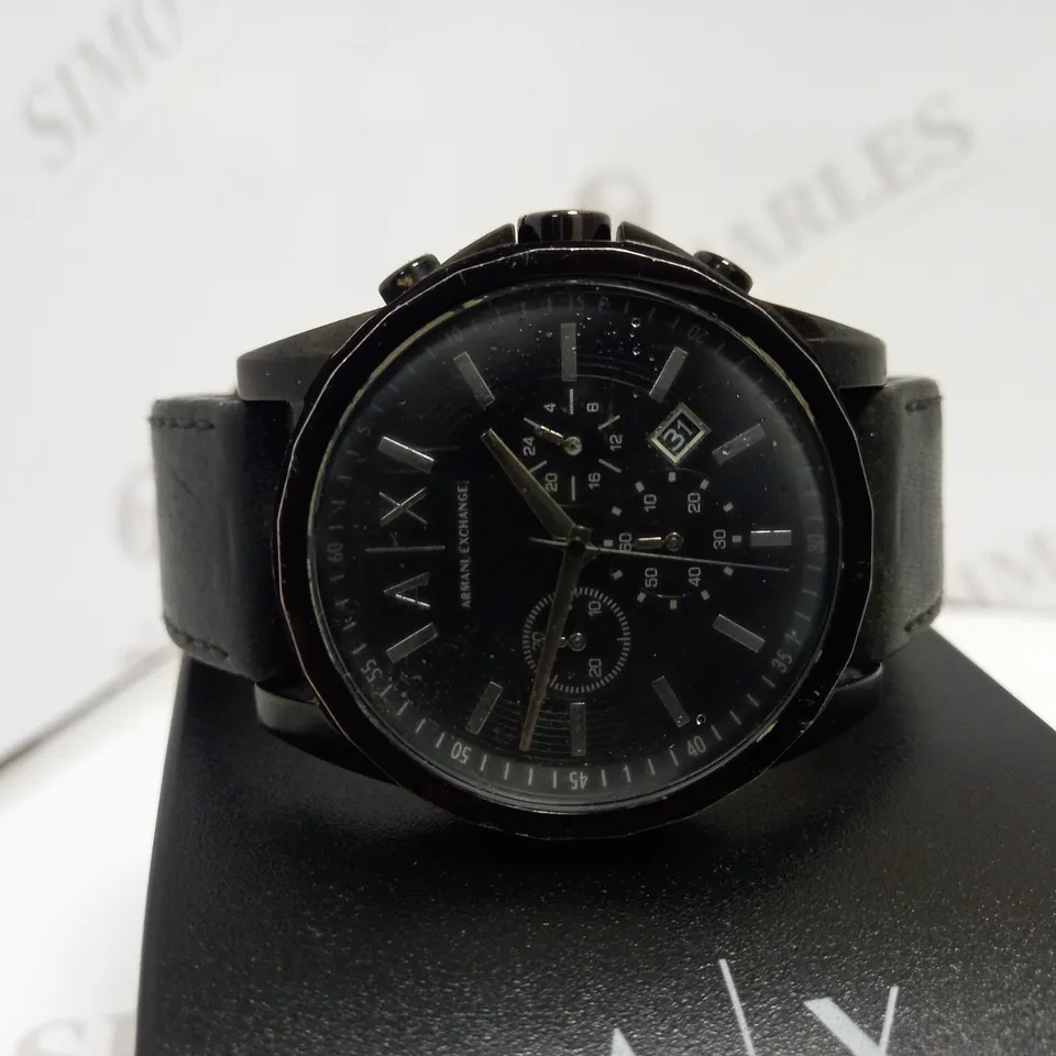 ARMANI EXCHANGE CHRONOGRAPH BLACK LEATHER STRAP WATCH RRP £179