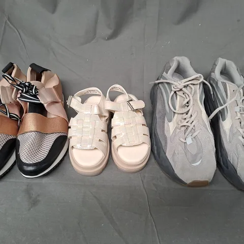 BOX OF APPROXIMATELY 15 ASSORTED PAIRS OF SHOES AND FOOTWEAR ITEMS IN VARIOUS STYLES AND SIZES TO INCLUDE NUTMEG, RIVER ISLAND, ETC
