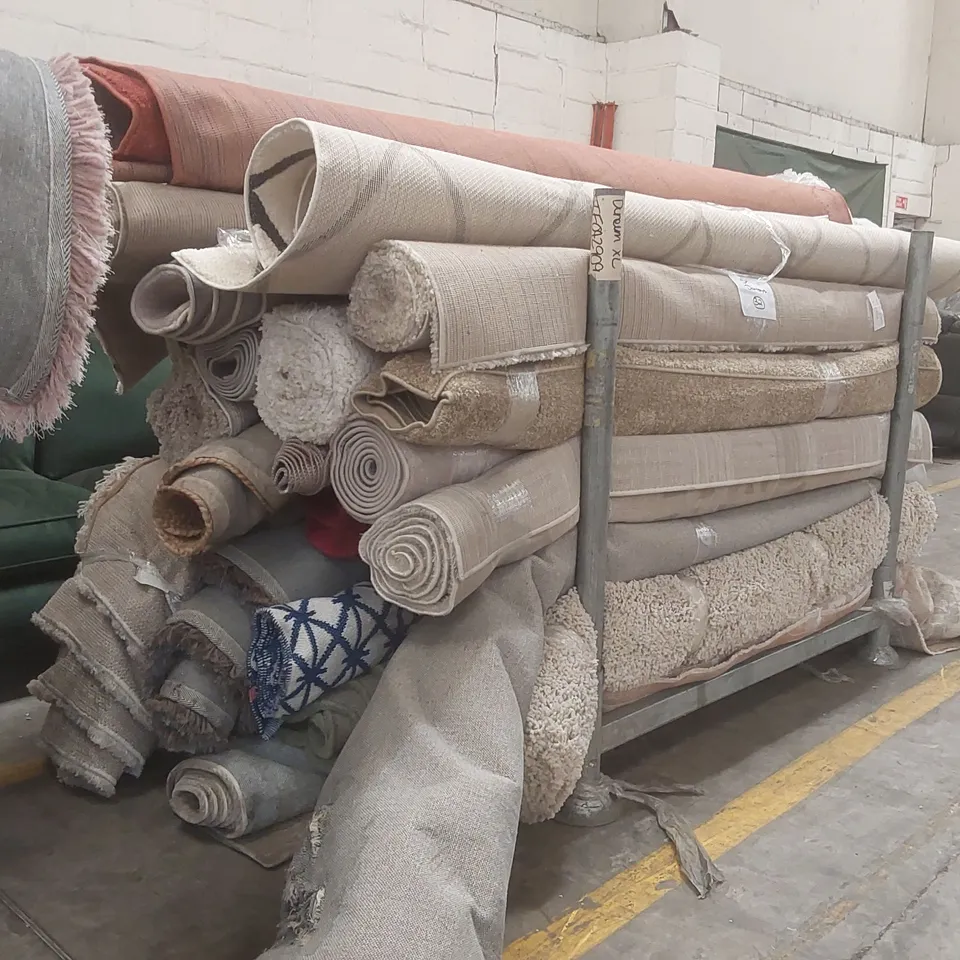 STILLAGE CONTAINING APPROXIMATELY 25x ASSORTED DESIGNER RUGS // STILLAGE NOT INCLUDED