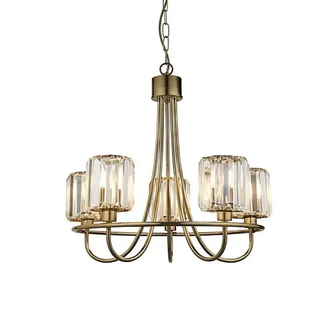 BOXED LUMINOSA BERENICE 5 LIGHT MULTI ARM GLASS SHADE CEILING PENDANT ANTIQUE BRASS