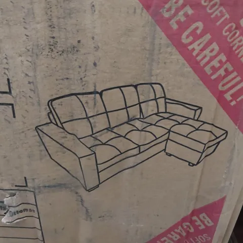 BOXED RIO BLACK FAUX LEATHER L SHAPED CORNER SOFA OTTOMAN PIECE ONLY (INCOMPLETE, SOFA NOT PRESENT OTTOMAN ONLY)