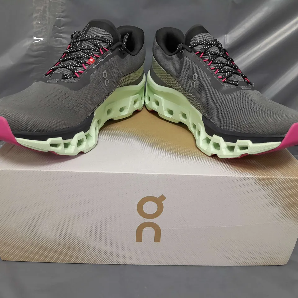 BOXED PAIR OF ON CLOUDMONSTER 2 SHOES IN ASPHALT/LIMA UK SIZE 8