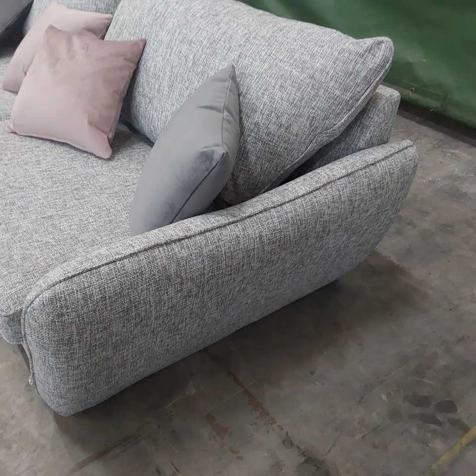 DESIGNER FOUR SEATER SOFA GREY FABRIC WITH SCATTER CUSHIONS 