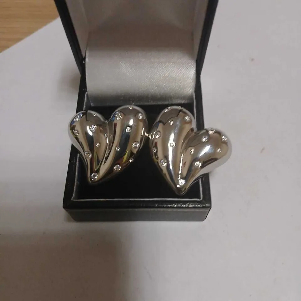 STEEL BY DIAMONIQUE SWISS SET HEART STUD EARRINGS STAINLESS STEEL