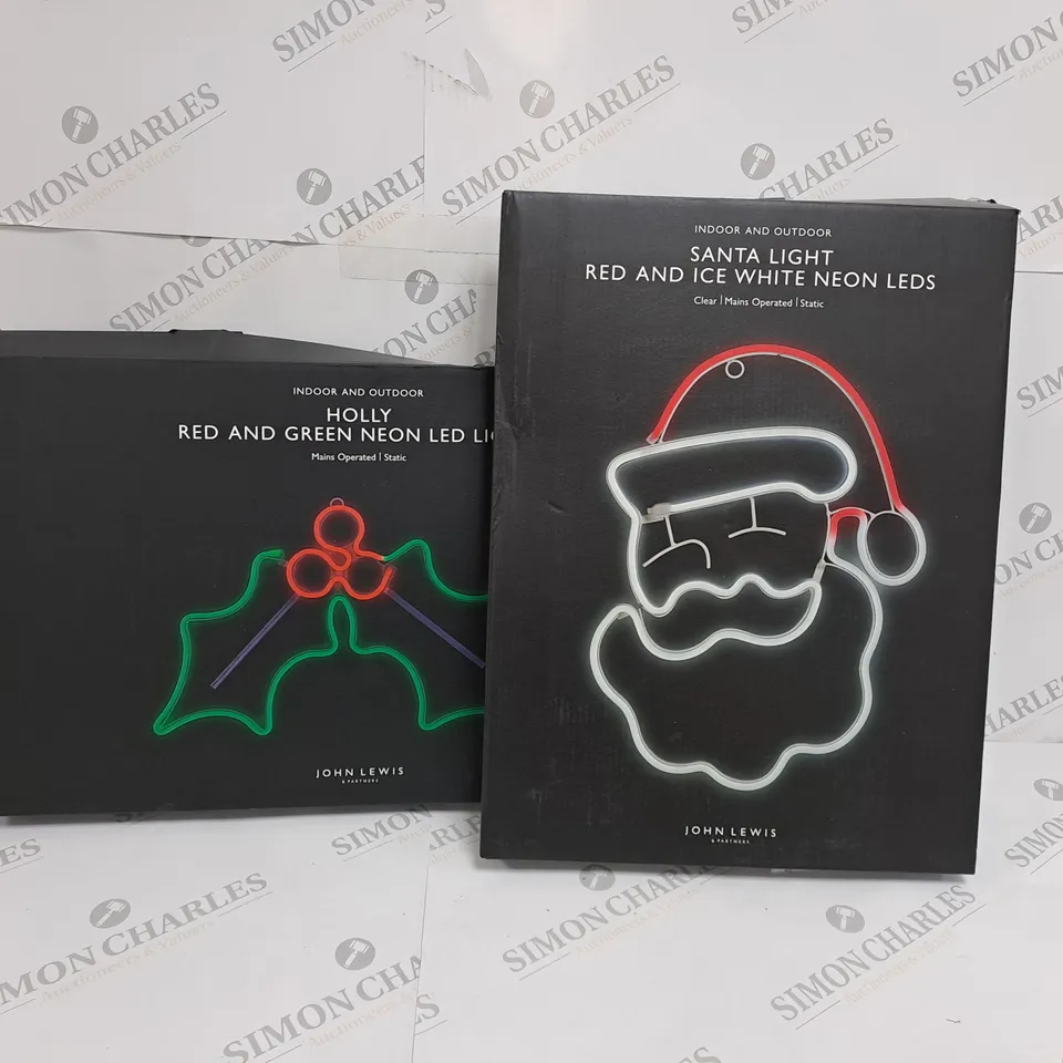 2 BOXED JOHN LEWIS LIGHTING PRODUCTS TO INCLUDE SANTA LIGHT AND HOLLY NEON LED LIGHT 