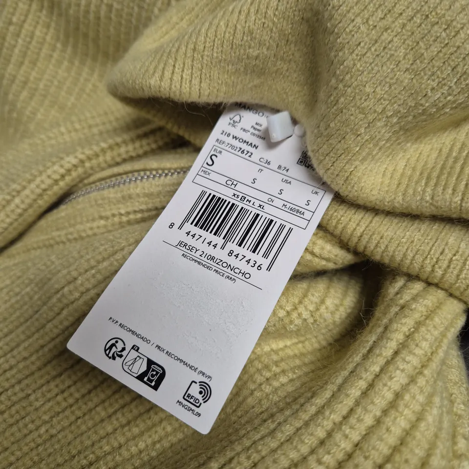 MNG MANGO WOMEN’S MUSTARD KNIT JUMPER WITH BACK ZIP – SIZE S 